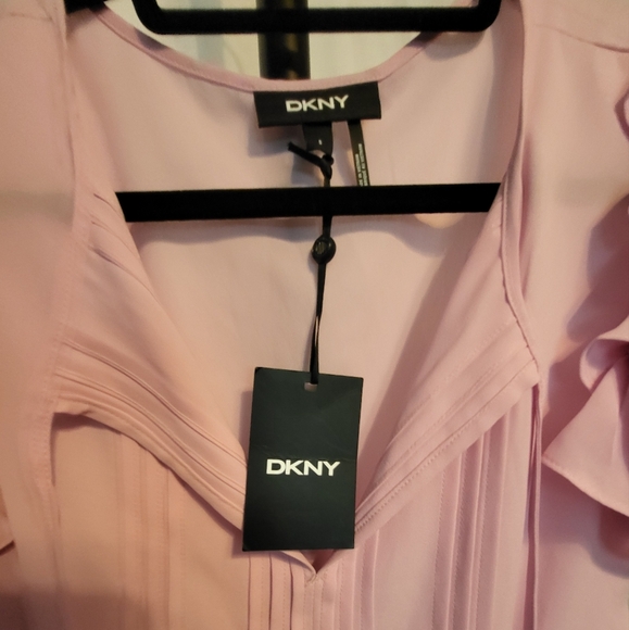 DKNY Women's Pink Ruffle Sleeve Top, Size Small NWT - Picture 2 of 5